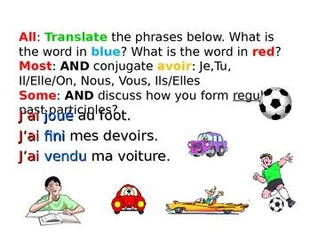 French Teaching Resources Perfect Tense With Avoir Regular Irregular