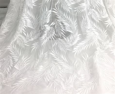 White Feathers Embroidered Lace Fabric By The Yardwedding Etsy