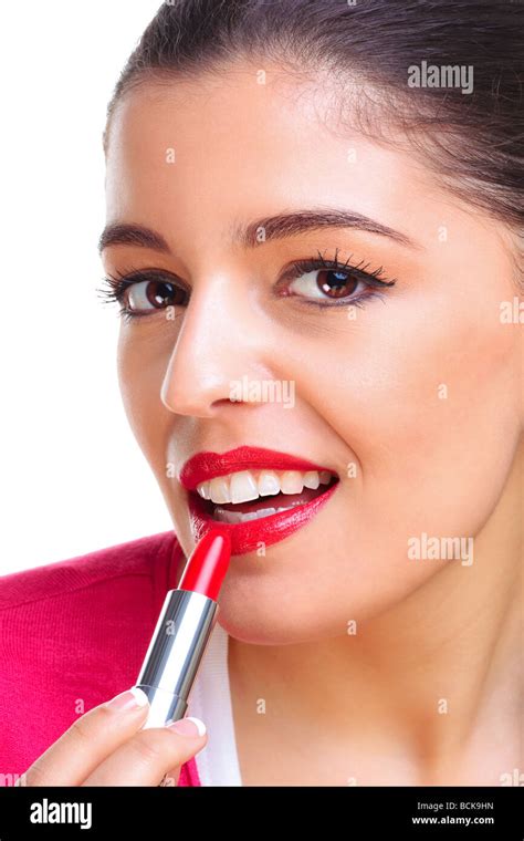 Model Red Lipstick Putting On Hi Res Stock Photography And Images Alamy