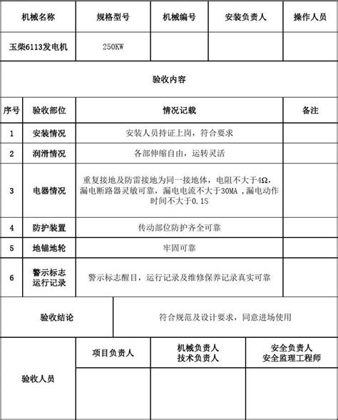 发电机验收表文档下载