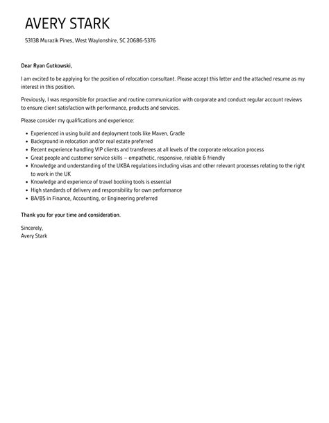 Relocation Consultant Cover Letter Velvet Jobs