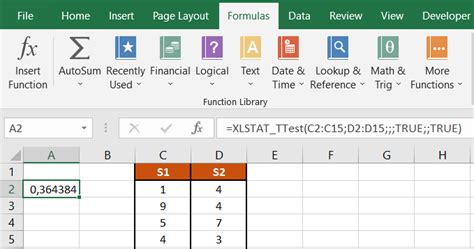 Two Sample T Test Using XLSTAT Spreadsheet Functions XLSTAT Help Center