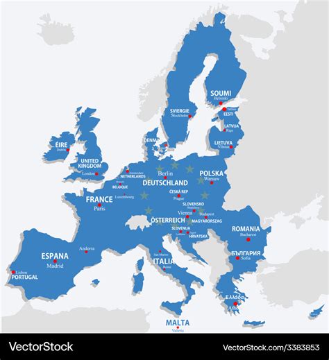 European Union map with all europe countries and Vector Image