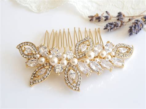 Gold Bridal Hair Comb Swarovski Pearl Wedding Hair Comb Etsy