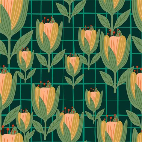 Cute Tulip Flower Seamless Pattern Wildflower Botanical Design