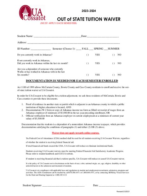 Fillable Online Waivers And Tuition Classification Fax Email Print