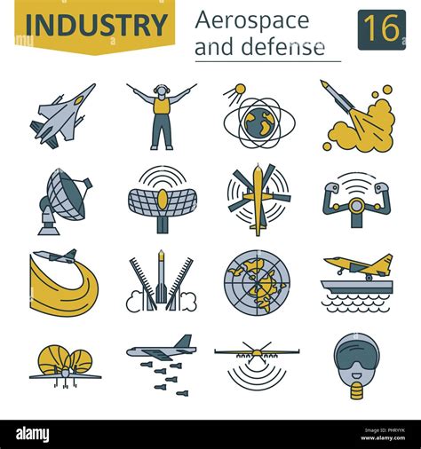 Aerospace And Defense Military Aircraft Icon Set Thin Line Design For