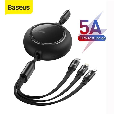 Baseus 100w Usb C Cable For Iphone 12 Retractable 3 In 1 Type C Micro