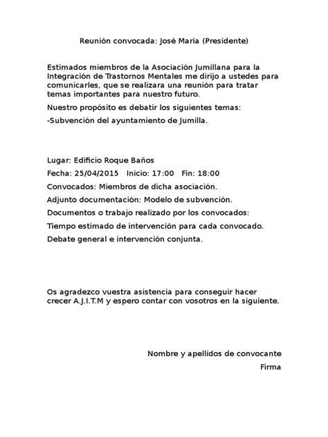 Carta De Invitacion A Una Reunion Pdf