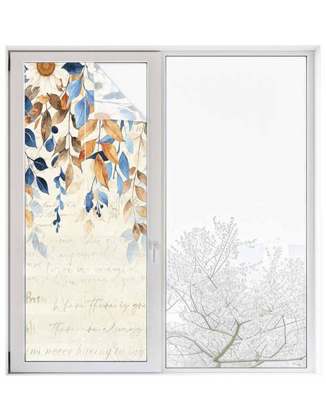 Window Privacy Film, Fall Botanical Leaves UV Sun Blocking Window Tint