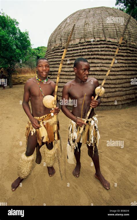 Two Zulu warriors in training with their bows and arrows South Africa A Evrard Stock Photo - Alamy