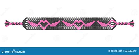 Vector Boho Love Handmade Hippie Friendship Bracelet Of Pink And Black