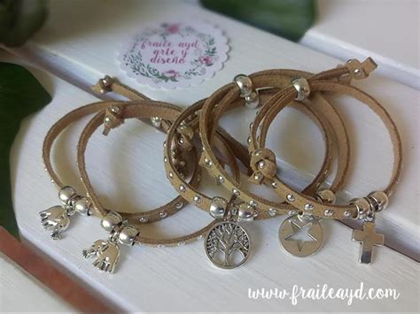 Artesanal Exclusivo Pulseras Antelina Beige Con Tachuelas Comprar