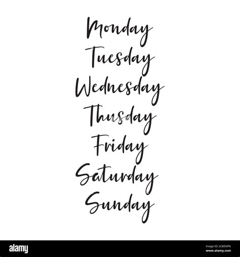 Hand Lettered Days Of The Week Calligraphy Words Monday Tuesday