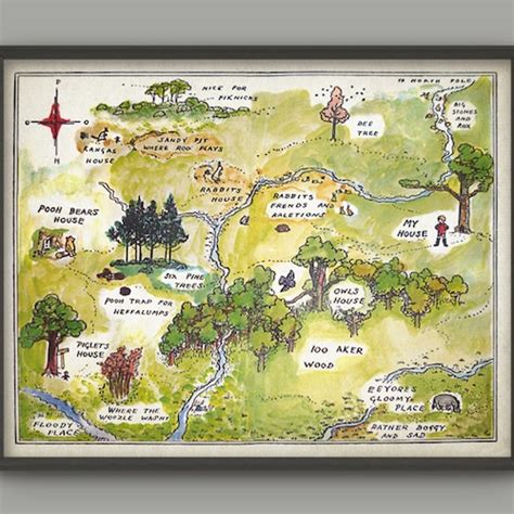 Printable Hundred Acre Wood Map Print Classic Winnie The Pooh Etsy