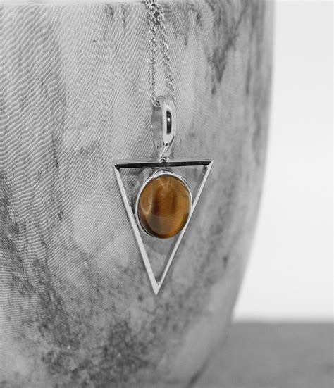 Pendentif Triangle Tigers Eye Collier Oeil De Tigre Argent Sterling