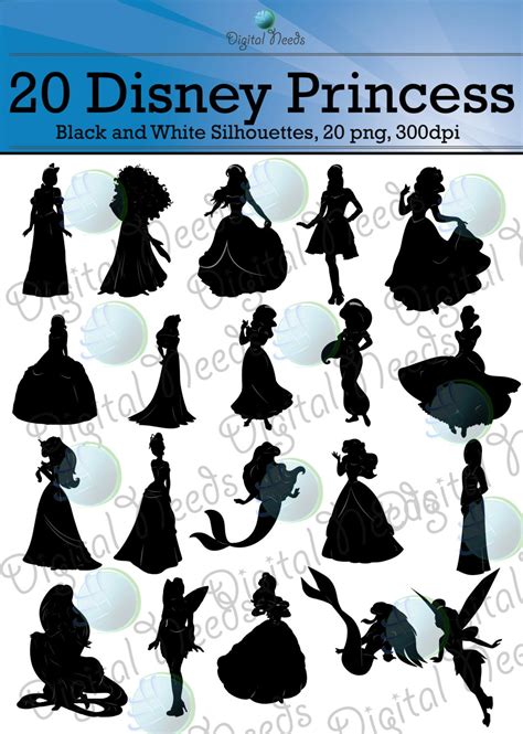 95 Silhouettes / 20 Disney Princesses / 25 by DigitalNeeds on Etsy