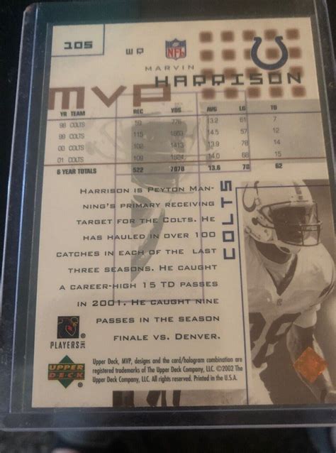 2002 Upper Deck MVP 23105 Marvin Harrison For Sale Online EBay