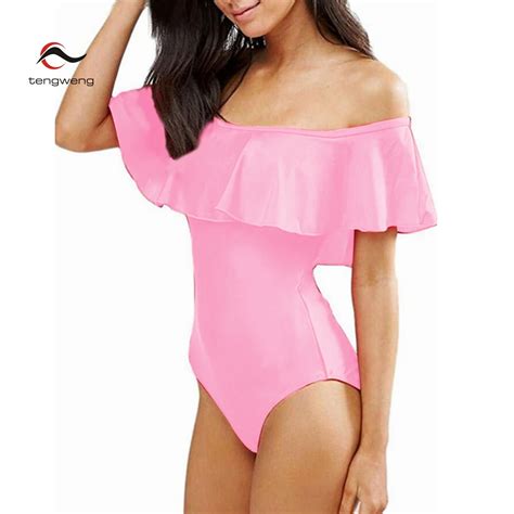 Tengweng 2018 Women Sexy Women Off Shoulder Ruffled One Piece Swimsuit