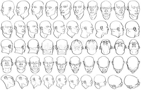heads foreshortening digital art stock illustration