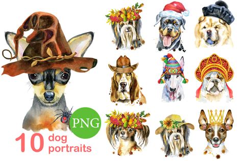 10 watercolor dog portraits. Set 19 By Watercolor fantasies | TheHungryJPEG