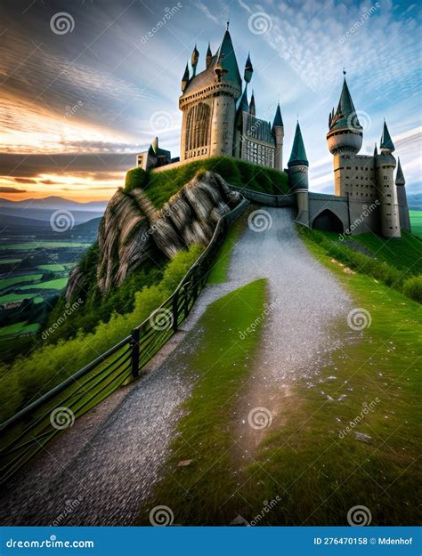 Castle Atop Rocky Bluff and Cliff Stock Photo - Image of sunset