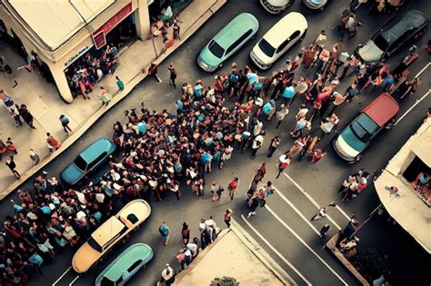 Premium Photo People Crowd Gathering In The Street Generative Ai