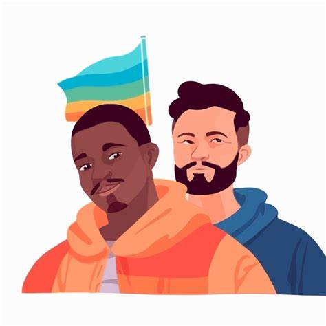 Um Retrato De Um Casal Gay Uma Bandeira Do Arco Ris O Conceito De Lgbtq Ilustra O De Um