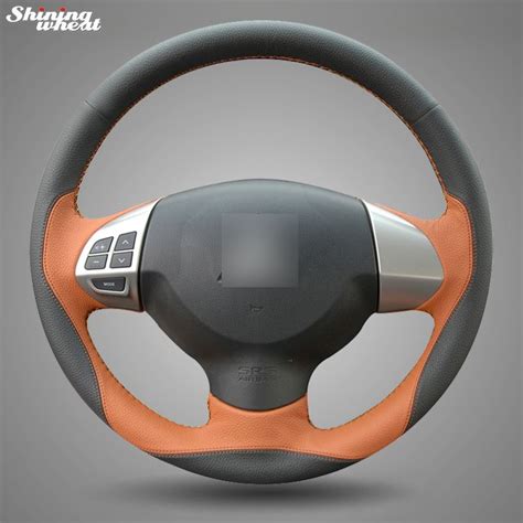 Shining Wheat Black Brown Leather Steering Wheel Cover For Mitsubishi