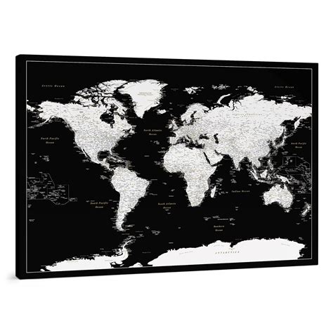 Planisfero Da Parete Mappa Del Mondo Quadro Su Tela Incorniciato