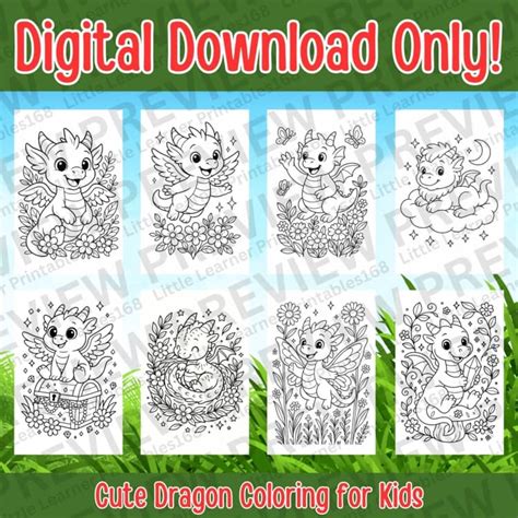 dragon coloring book  kids fantasy printable pages tpt