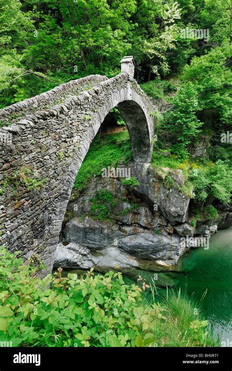 Stone Arch Bridge Ponte Romano Over River Melezza Intragna Centovalli