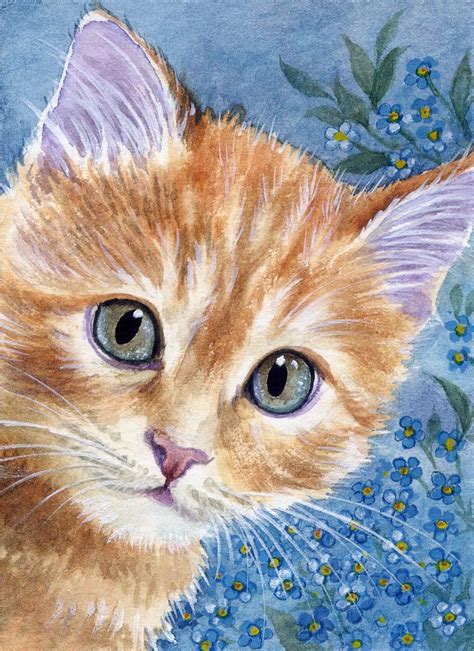 Aceo Original Miniature Watercolor Painting Cats By Elena Mezhibovsky