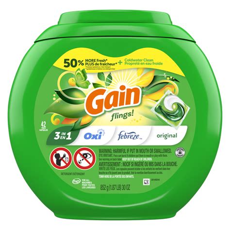 Gain Flings Laundry Detergent Soap Pacs Original Scent 42ct Cleaning