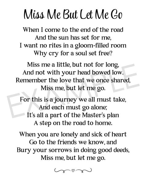 Miss Me But Let Me Go Funeral Poem Lost Loved One Poem Etsy