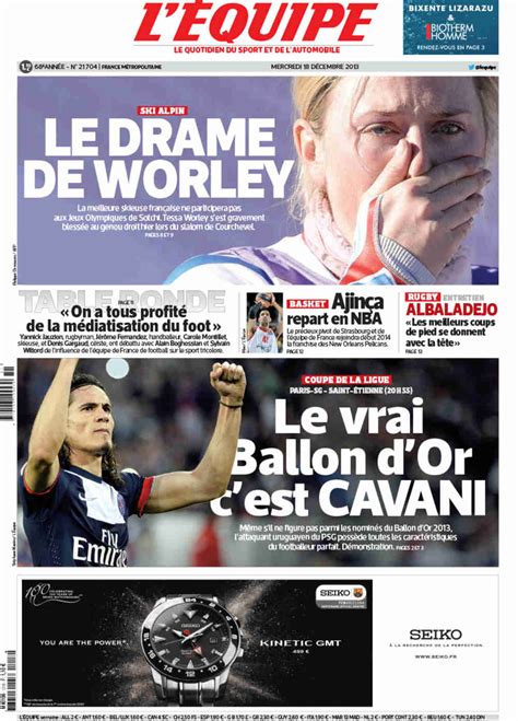 L Équipe Front Page from December 18 2013