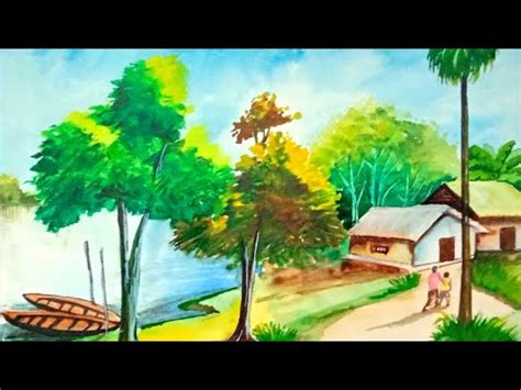 Bangladeshi Village Scenery Paintingwater Coloure Painting For