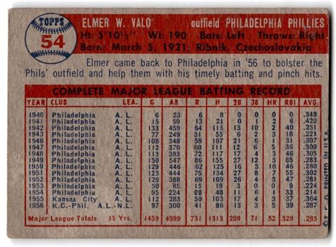 1957 Topps Elmer Valo Philadelphia Phillies 54 EBay