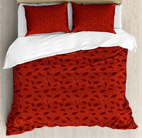 Burnt Orange Duvet Cover Set Leafage Pattern With Victorian Lace