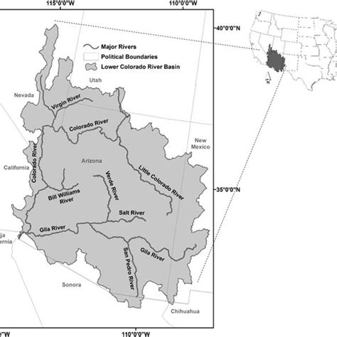 Study area map indicating major tributaries of the Lower Colorado River ...