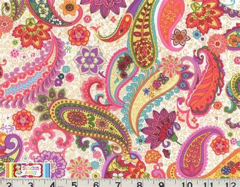 Bright Paisley On Cream Fabric New 100 Cotton Quilting Yellow Orange