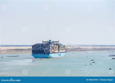 Cargo Ship Owned by Maersk Line Sailing through Suez Canal. Editorial ...