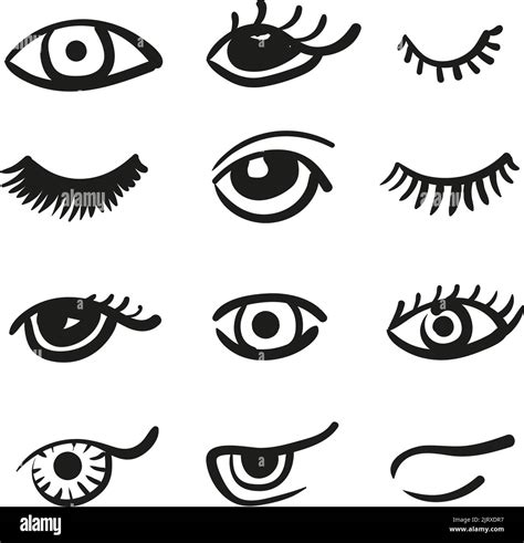 Set of doodle eyes and lashes. Vector black and white icons Stock ...