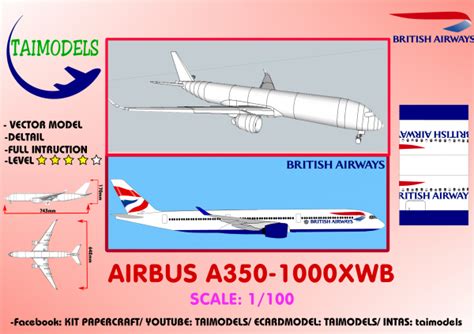 1/100 Airbus A350-1000XWB British Airways Paper Model - EcardModels