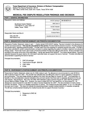 Fillable Online Tdi Texas Respondent Name And Box Dallas Isd Rep Box