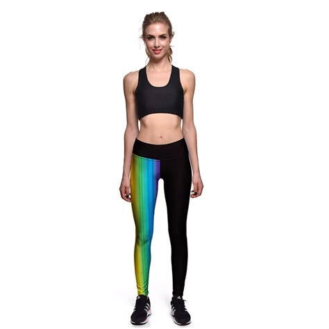 2017 New Leggings Sexy Womens Gradient Rainbow Stripes Bright High