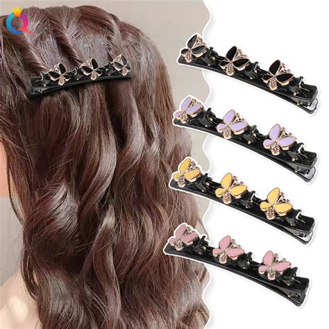 Hair Clips Braids Sparkling Crystal Stone Braided Barrettes For Hair Women Three Flower Side