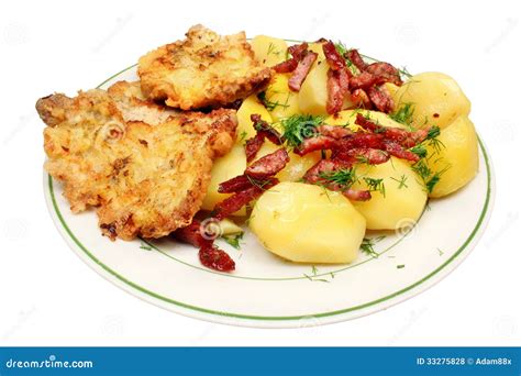 Chuleta De Cerdo Frita Con Las Patatas Fotos de archivo libres de ...