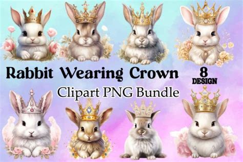 Rabbit Wearing Crown Clipart Bundle Graphic By Vintage · Creative Fabrica