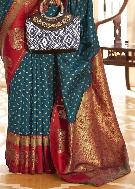 Coral Blue Banarasi Silk Saree Urban Womania